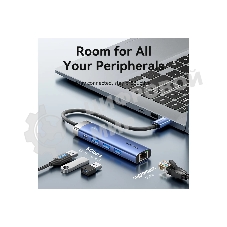 Сетевой адаптер Vention USB 3.0 M/Gigabit Ethernet RJ45+OTG хаб 3xUSB Синий - 0.15м.