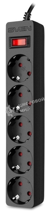 Сетевой фильтр SVEN SF-05E 3,0 м (5 розеток с защитными шторками) черный, цветная коробка