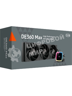 Система охлаждения Water Cooling System PCCooler DE360 MAX BK (300W, 360мм, Black, ARGB Pump, Fans: 3x120мм, 66CFM, 34.3dBA, 2200RPM/Pump height 54мм, 15dBA, 2600RPM, Rad thickness 27мм/S: 1851, 1700, 1200, 115X, AM5, AM4, AM3)