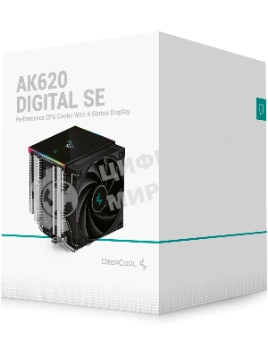 Кулер для процессора DEEPCOOL AK620 DIGITAL SE LGA20XX/1700/1200/115X/AM5/AM4 (9шт/кор, TDP 260W, PWM, DUAL Fan 120мм, 6 тепл. трубок, ARGb, черный) RET (R-AK620-BKADMN-GJD)
