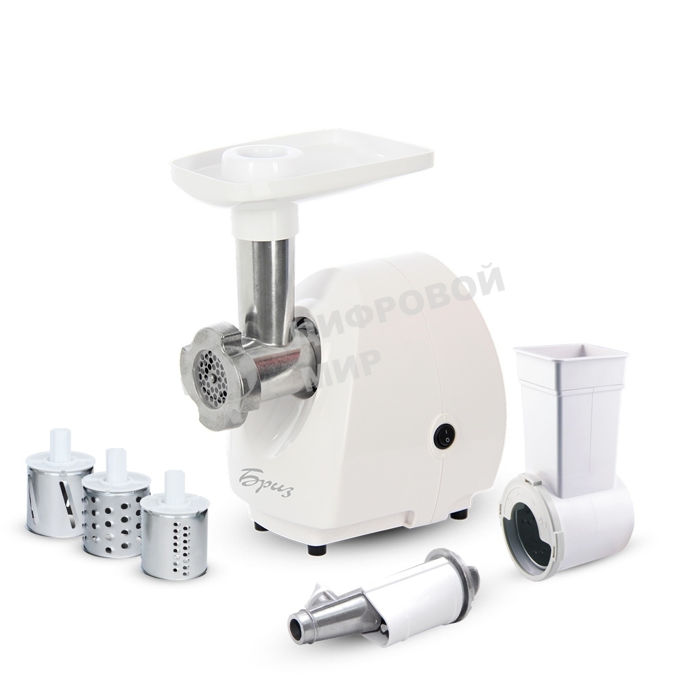 Мясорубка электрическая Бриз М 21.22 белый, 1000 Вт, 1.3 кг/мин, защита от перегрузки, насадки - 3