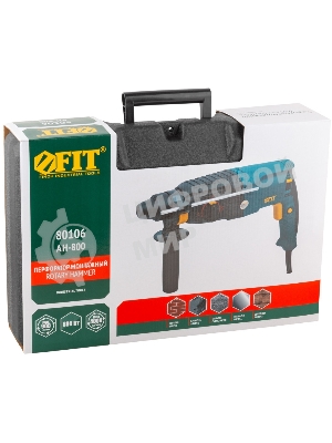 Перфоратор FIT AH-800 800 Вт, 0-900 об/мин, 0-4000 уд/мин, 3.0 Дж, 3 реж., SDS-plus, реверс, 2.8 кг, кейс