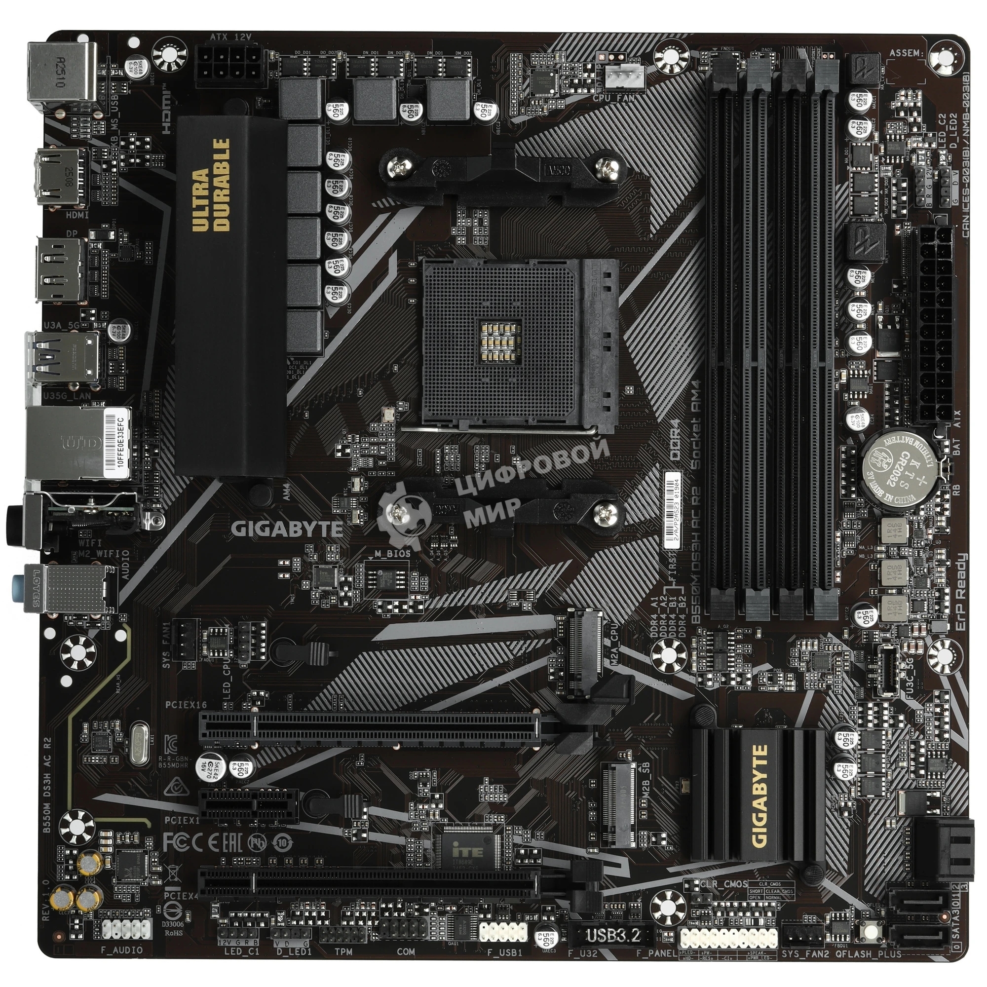 Материнская плата Gigabyte B550M DS3H AC R2, AM4, AMD B550, 4xDDR4, 4xSATA, 2xM.2, 1xPCIe 4.0 x16, 1xPCIe 3.0 x4, 1xPCIe 3.0 x1, 1xDP, 1xHDMI, 1x1Gb LAN, Wi-Fi, Bluetooth 5.0, 4xUSB-A 5Gbps, 2xUSB-A 2.0, 3x3.5 мм, 7.1, mATX