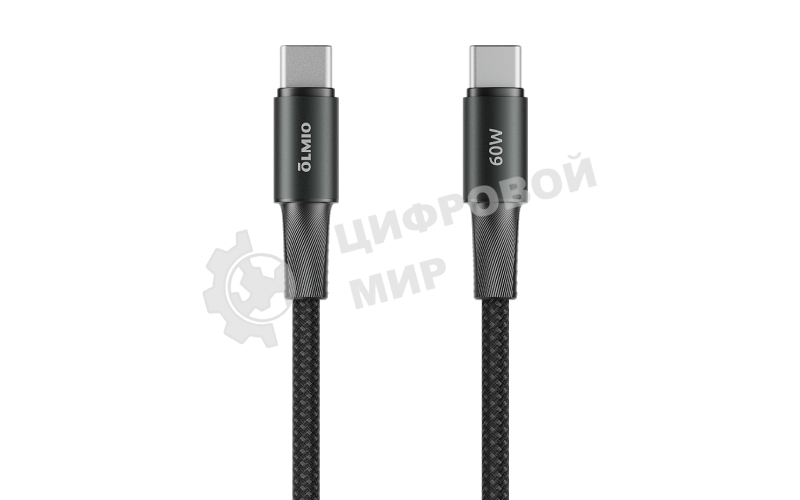 Кабель OLMIO MASTER, Type-C - Type-C, 60W 3A, 1.2м, тканевая оплетка, черный