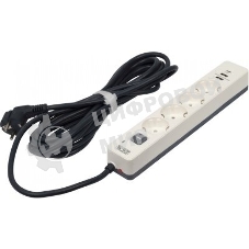 Сетевой фильтр Powercom SP-01 USB2A1CW 3,0М 3.0 м, 4 розетки, белый/серый, коробка