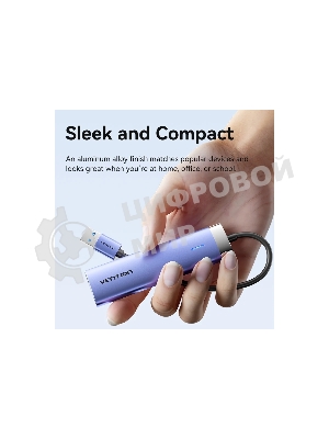 Сетевой адаптер Vention USB 3.0 M/Gigabit Ethernet RJ45+OTG хаб 3xUSB Синий - 0.15м.
