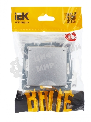 Розетка 1-местная IEK BRITE РСбш10-3-БрА (BR-R16-16-K47) с заземлением, с защитными шторками и крышкой, 16А IP20, алюминий