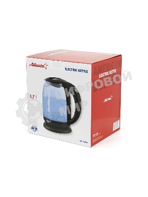 Чайник электрический Atlanta ATH-2532 черн, стекло Стекло, 1.7 л, 2200 Вт, ЦИФРОВОЙ КОНТРОЛЛЕР ТЕМПЕРАТУРЫ НА РУЧКЕ, черный, температурная иллюминация, защита от перегрева без воды.