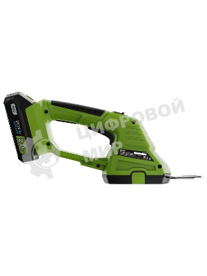 Ножницы-кусторез аккумуляторные Deli DG621-1 (1АКБ*2А·ч + ЗУ, 20V), макс. толщина реза 8мм, макс. частота хода лезвия 1200об/мин, ширина обработки травы 10 см, длина насадки для кустовых пород 20 см