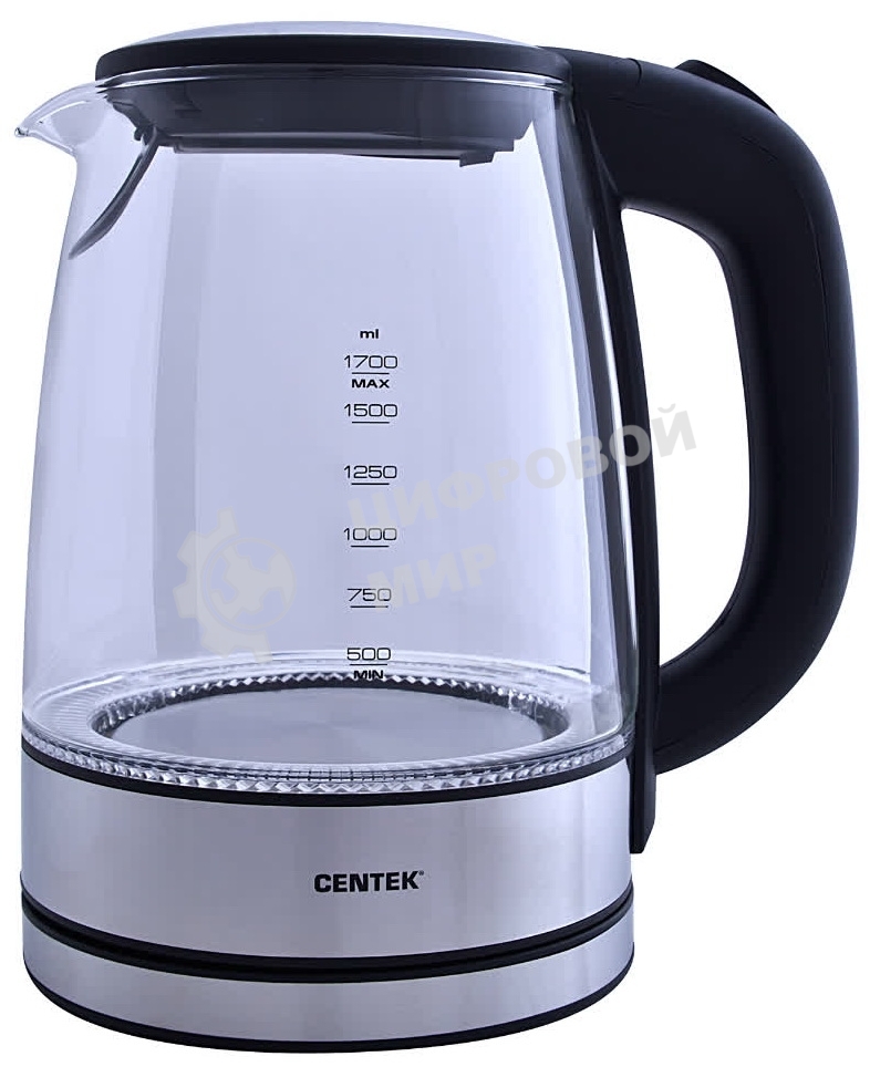 Чайник электрический Centek CT-0030 черный стекло 1.7 л, 2200 Вт, внутр. LED подсветка, защита от вкл б/воды