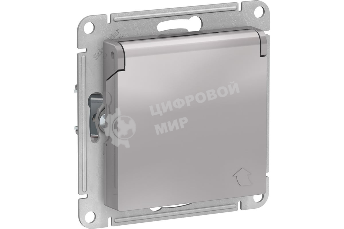 Механизм розетки 1-м СП AtlasDesign 16А IP20 с заземл. защ. шторки с крышкой алюм.