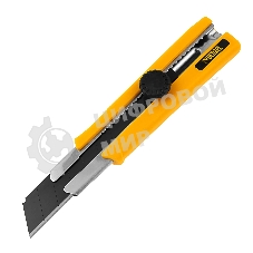 Нож Denzel 25 мм, сменное лезвие, SK4, корпус из TPR, метал. направляющая, винтовой фиксатор