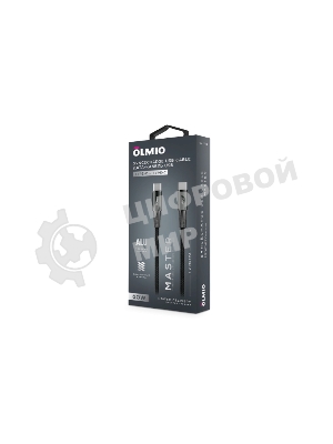 Кабель OLMIO MASTER, Type-C - Type-C, 60W 3A, 1.2м, тканевая оплетка, черный