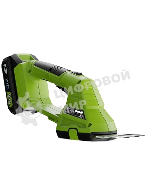Ножницы-кусторез аккумуляторные Deli DG621-1 (1АКБ*2А·ч + ЗУ, 20V), макс. толщина реза 8мм, макс. частота хода лезвия 1200об/мин, ширина обработки травы 10 см, длина насадки для кустовых пород 20 см