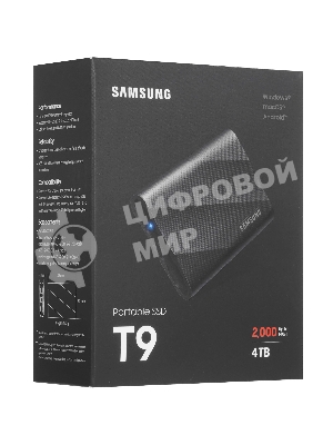 Внешний SSD Samsung T9, 4TB, USB 3.2 Gen 2x2 Type-C, R/W 2000/2000, черный