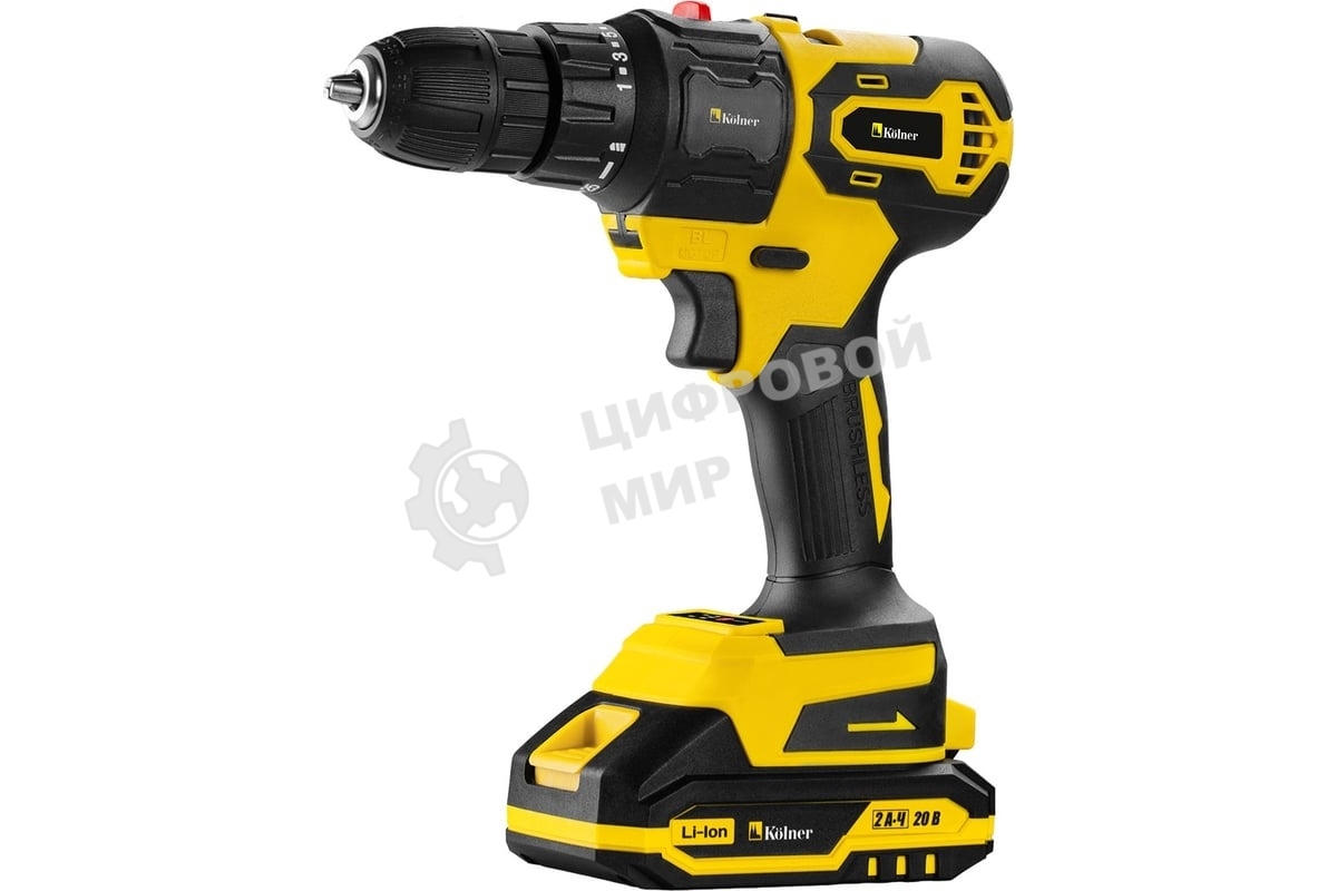 Дрель-шуруповерт Kolner PRO KCMT 20-3C, 20 В, 2 Ач, 60 Нм, бесщеточный