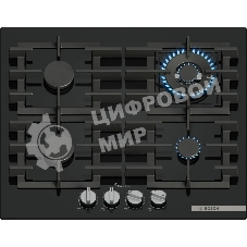 Газовая варочная панель Bosch PPH6A6I40O 5.8x59x52 см, WOK, закаленное стекло, независимая, черная