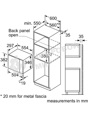 Встраиваемая микроволновая печь Bosch BFL524MB2 черный 20л. 800Вт