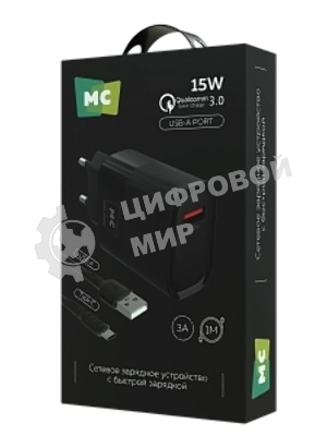 Сетевое зарядное устройство MORE CHOICE (4620202553393) NC09a 1USB 3.0A QC3.0 15W б, черный