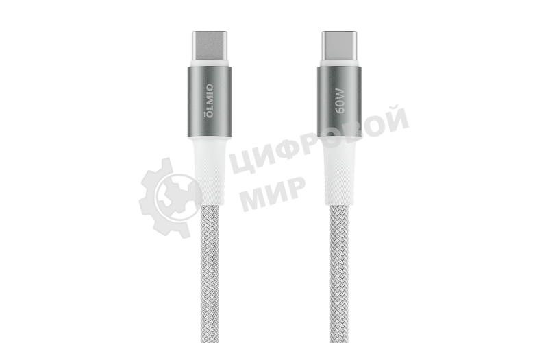 Кабель OLMIO MASTER, Type-C - Type-C, 60W 3A, 1.2м, тканевая оплетка, белый