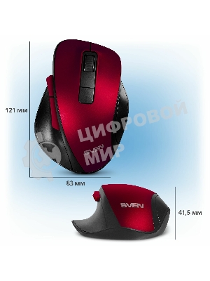 Мышь беспроводная SVEN RX-525SW красная (бесшумн. кл., 5+1кл. 600-1400DPI, Soft-touch, блист.)