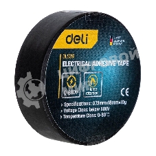 Изолента Deli DL5261 0,13 мм х 18 мм х 10 м Уровень напряжения: менее 600 В. Температурный рейтинг: 0-80. ПВХ.