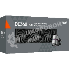 Система охлаждения Water Cooling System PCCooler DE360 Pro BK (300W, 360мм, Black, ARGB Pump, Fans: 3x120мм, 86.73CFM, 32dBA, 2200RPM/Pump height 57мм, 28dBA, 3200RPM, Rad thickness 27мм/S: 1851, 1700, 1200, 115X, AM5, AM4, AM3)