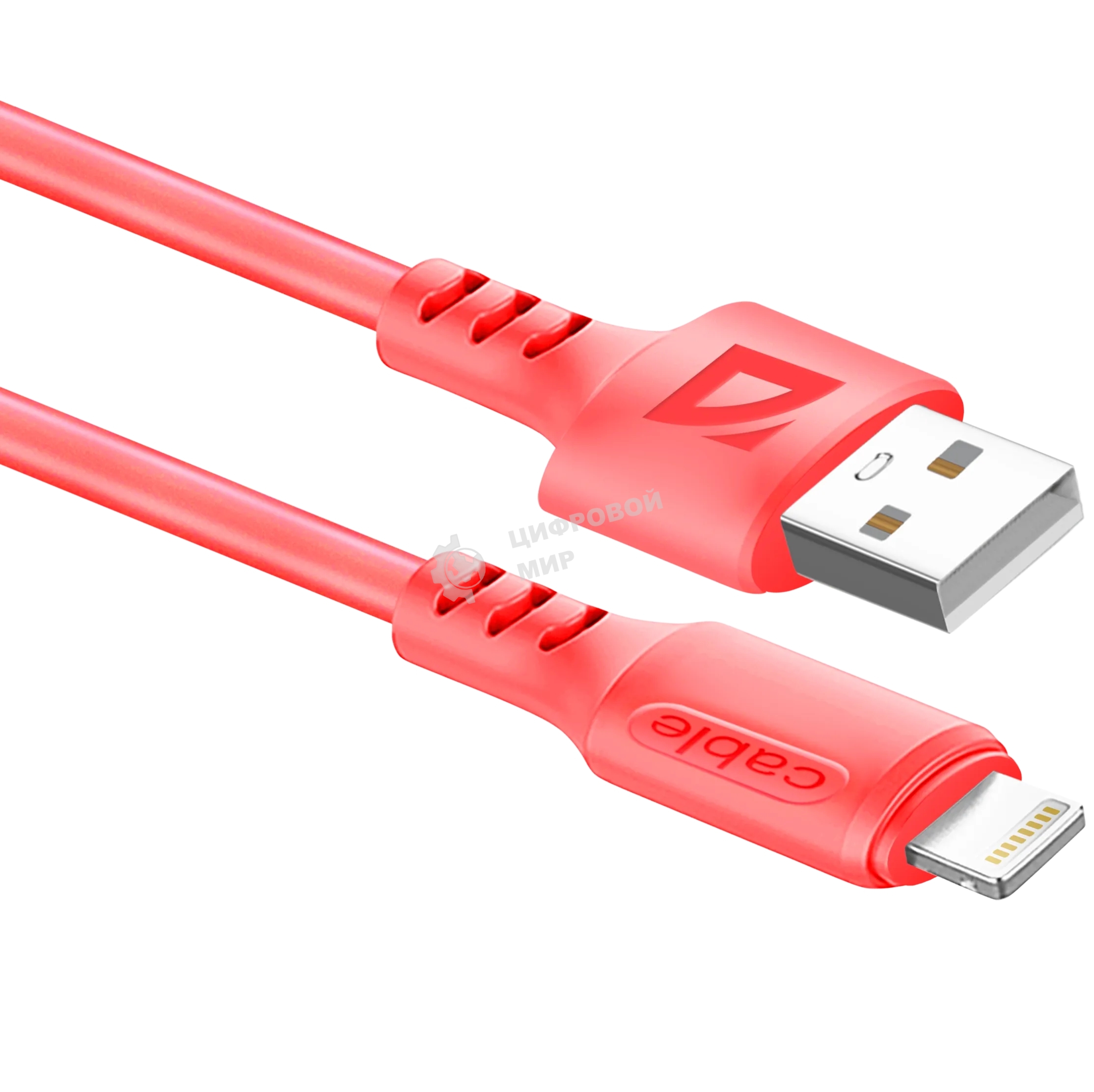 Кабель Defender F207, USB 2.0 (AM) - Apple Lightning (M), 1метр, 2.4А, силиконовая оплетка, красный.