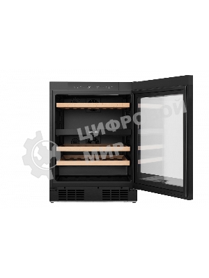 Встраиваемы е винный шкаф Gorenje WCU68F6BG4WF, объем 138 л, вместительность 46 бутылок, 4 полки, цифровой дисплей, Wi-Fi, LED освещение, защита от УФ-излучения, энергоэффективность А+, черный