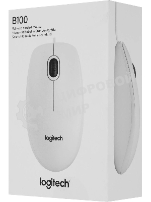 Мышь проводная Logitech B100 белый, 1000 dpi, USB, кнопки - 3