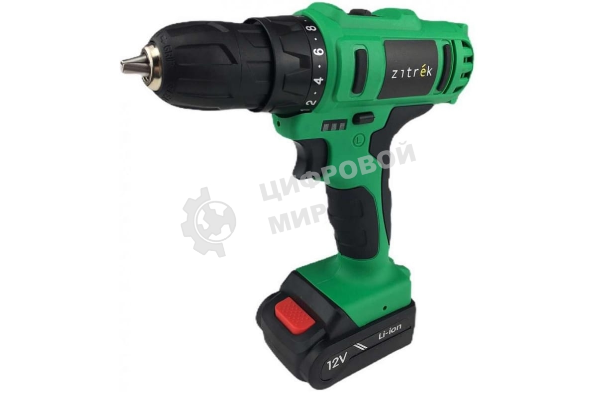 Дрель-шуруповерт Zitrek Greenpower 12-Li 063-4074, 12 В, 1,5 Ач, 32 Нм, щеточный
