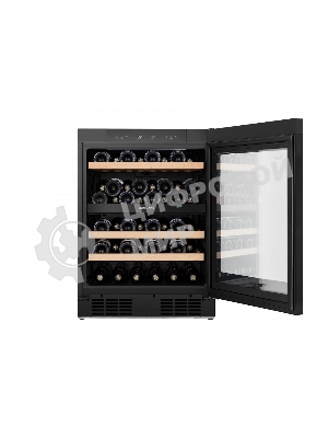 Встраиваемы е винный шкаф Gorenje WCU68F6BG4WF, объем 138 л, вместительность 46 бутылок, 4 полки, цифровой дисплей, Wi-Fi, LED освещение, защита от УФ-излучения, энергоэффективность А+, черный