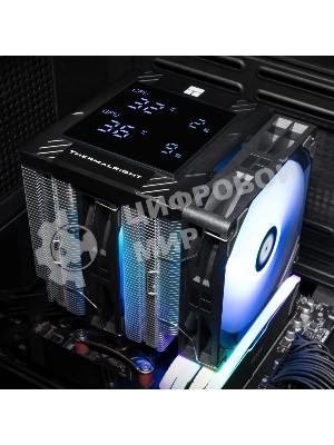 Кулер для процессора Thermalright Peerless Assassin 120 Digital Black ARGB (4-pin PWM, LED temp., 162mm, Ni/Cu, 6x6mm, ARGB, 2x120mm, 88.89CFM, 25.6dBA, 1850RPM, S: 1851, 1700, 1200, 115X, AM5, AM4, black)