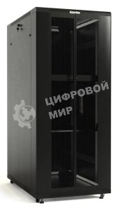 Шкаф серверный Hyperline (TTbR-4261-DD-RAL9004) напольный 42U 600x1000 мм пер. дв. перфор. задн. дв. перфор. 2 бок.пан. направл. под закл.гайки 800кг черный 910 мм 2055 мм IP20 сталь