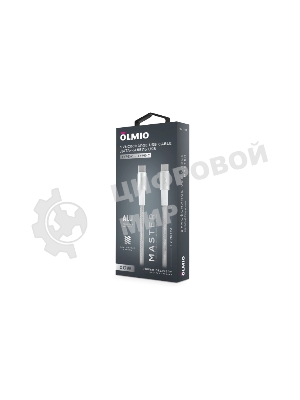 Кабель OLMIO MASTER, Type-C - Type-C, 60W 3A, 1.2м, тканевая оплетка, белый