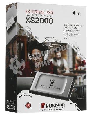 Внешний SSD Kingston XS2000, 4TB, USB 3.2 Gen 2x2 Type-C, R/W 2000/2000, серебристый