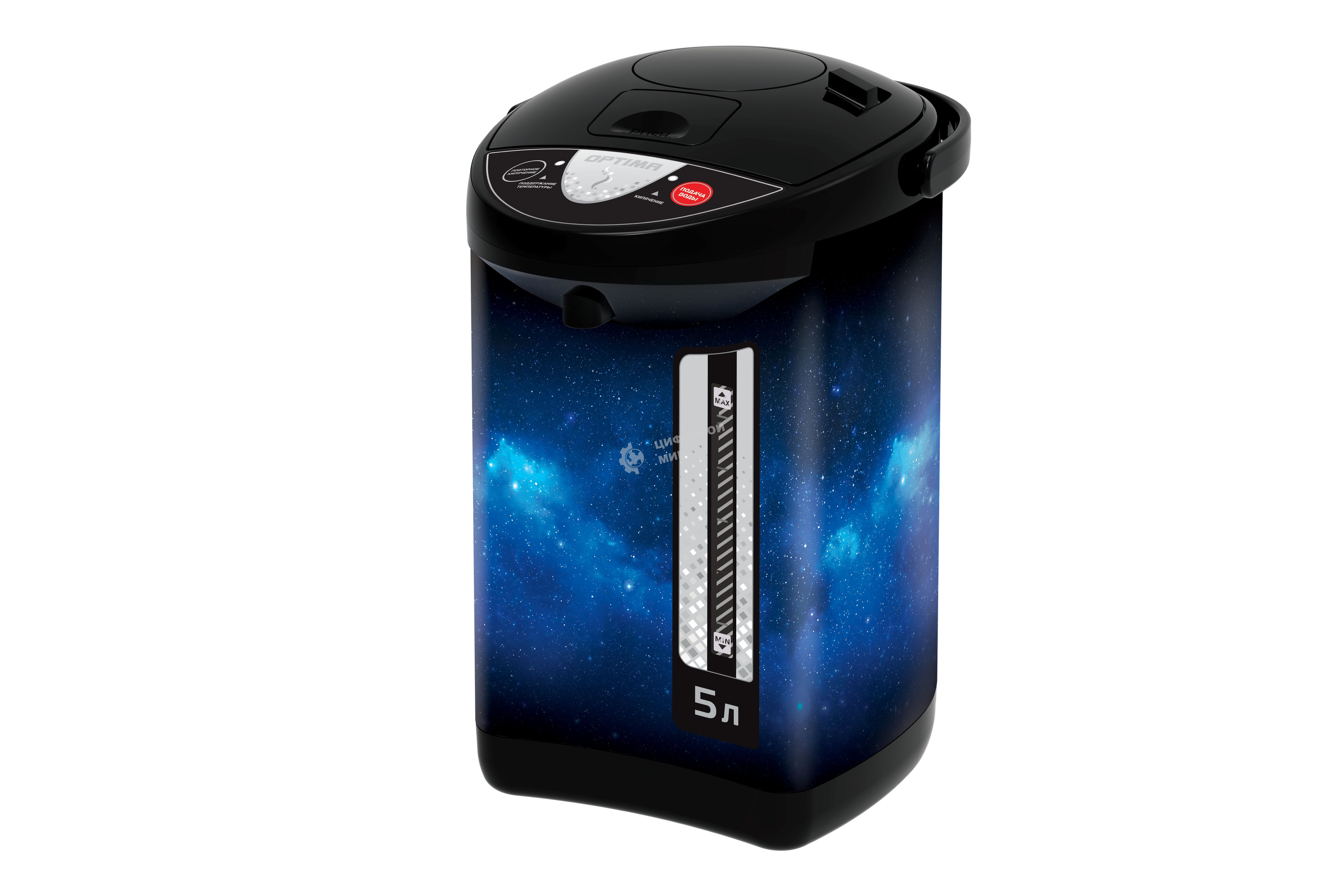 Термопот OPTIMA AP-503S (5.0л, 3 сп. на л, воды,бак из нерж.стали, черн. пластик,космос, 900 Вт)