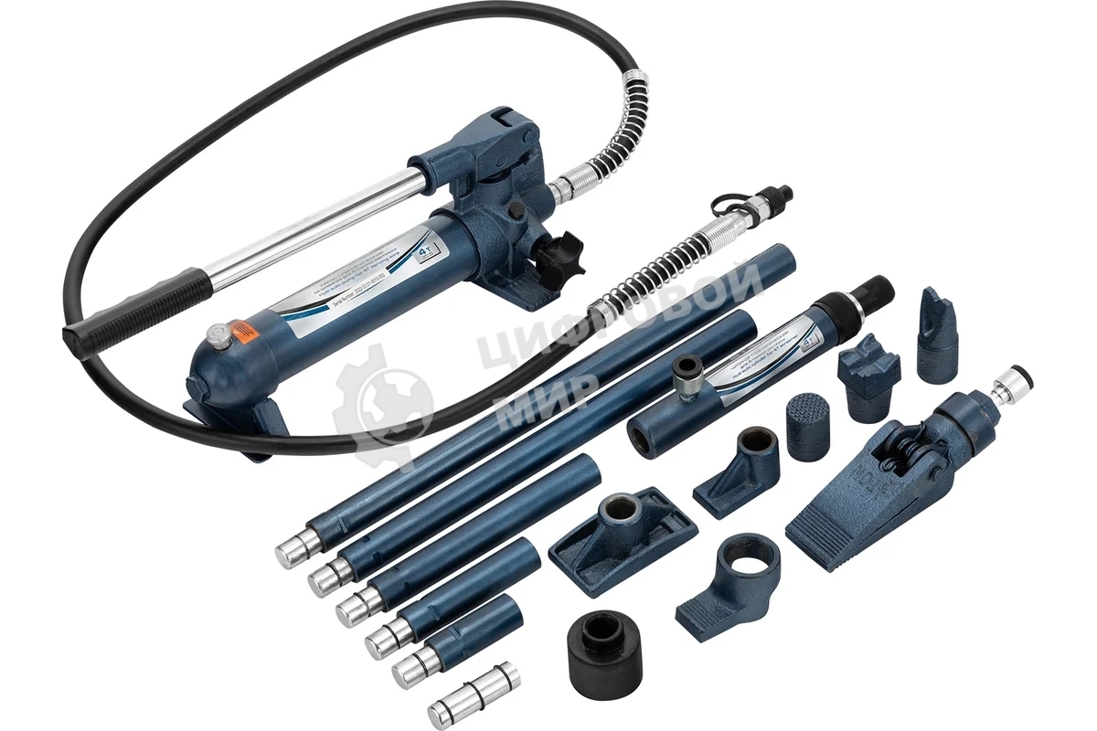 Растяжка гидравлическая Stels 51354 4 т, набор из 17 предметов, 7 сменных насадок, в пласт. кейсе