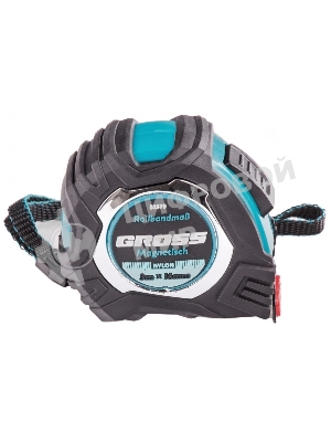 Рулетка Gross Magnetisch, 3 м х 16мм, обрезин. корпус, автоматич. фиксация, нейлон. покр., магн. зацеп