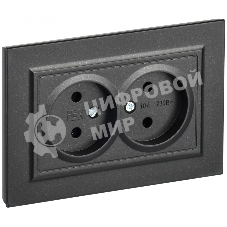 Розетка 2-местная IEK BRITE РС12-2-БрЧ (BR-R20-10-K02-F) 10А, в сборе, без заземления без защитных шторок, черный