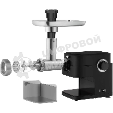 Мясорубка электрическая Rondell RDE-1453 черный, 2000 Вт, 1.8 кг/мин, реверс, защита от перегрузки, металлический лоток, насадки - 5