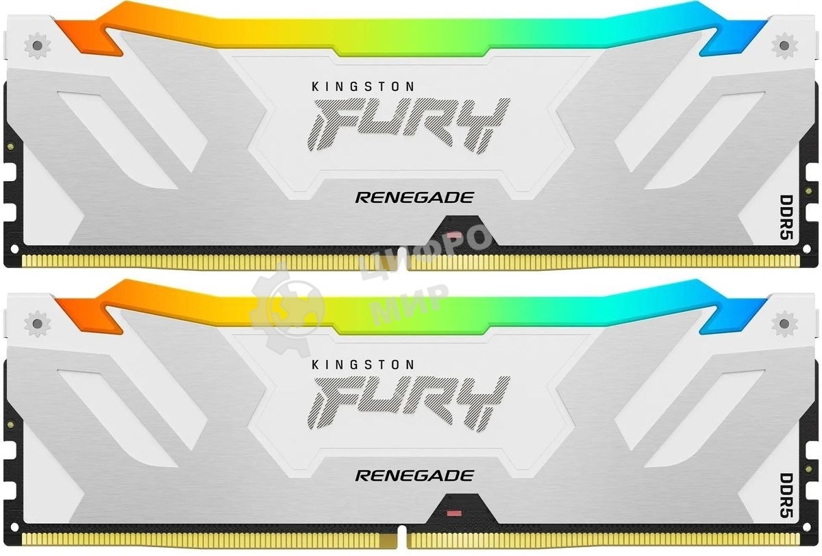 Оперативная память Kingston Fury Renegade, DDR5, 32Gb (2x16Gb), 6400MHz, CL32, DIMM, радиатор, RGB, белый