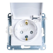 Механизм розетки 1-м СП AtlasDesign 16А IP20 с заземл. защ. шторки с крышкой белый