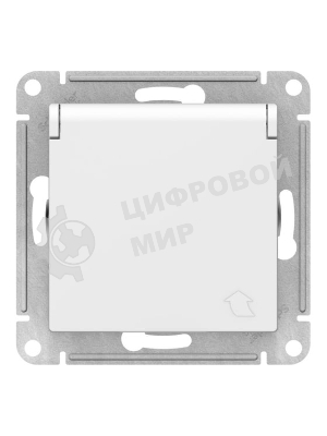 Механизм розетки 1-м СП AtlasDesign 16А IP20 с заземл. защ. шторки с крышкой белый