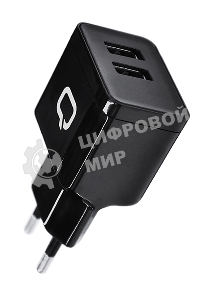 Сетевое зарядное устройство Qumo Energy (Charger 0062), 2 USB, 3.1A, Micro USB cable, черный