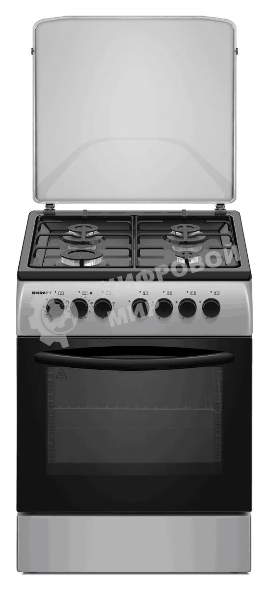 Плита комбинированная Kraft KF-FSK6402ES серый, конфорок 4 шт, духовка 70 л, 60 см x 87 см x 63 см
