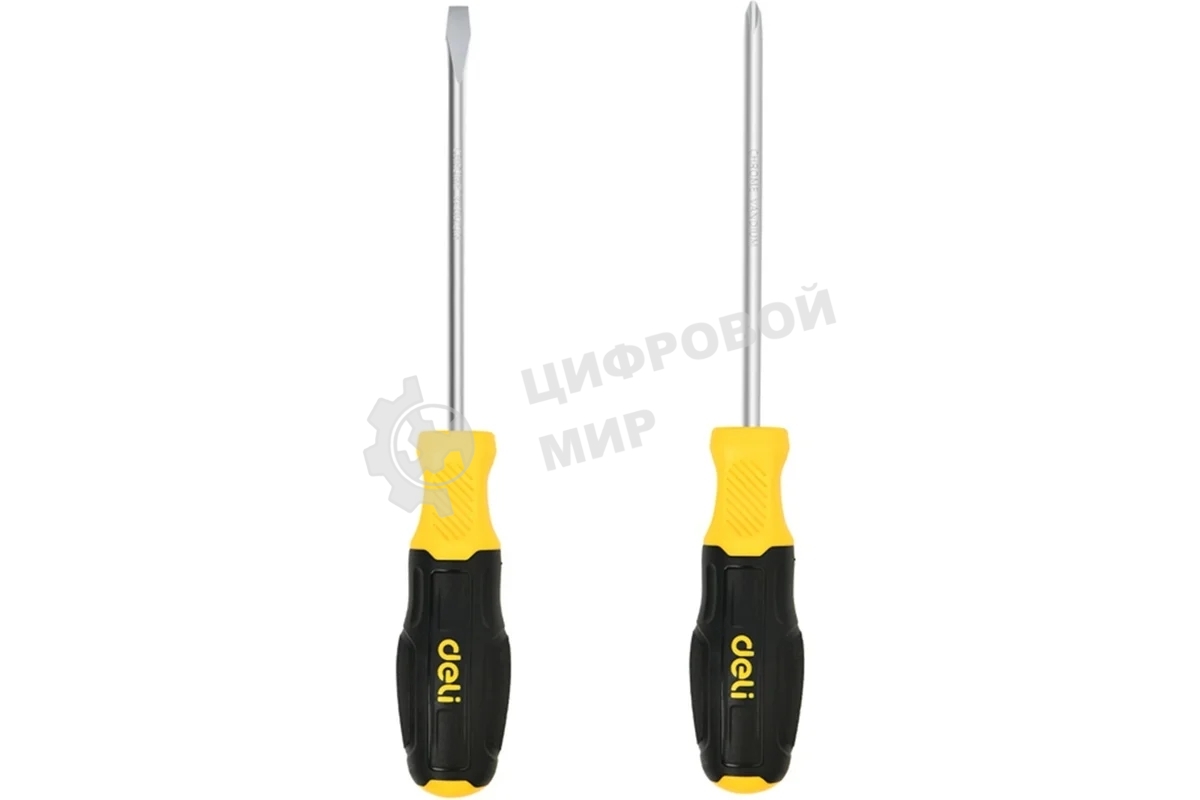 Набор отверток Deli DL630002N 2шт SL6x125 + PH2x125 сталь Cr-V, двухкомпонентная прорезиненная рукоять
