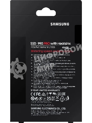 Накопитель SSD Samsung 990 PRO, 2000Gb, PCIe 4.0 x4, M.2 2280, NVMe, R/W 7450/6900, с радиатором