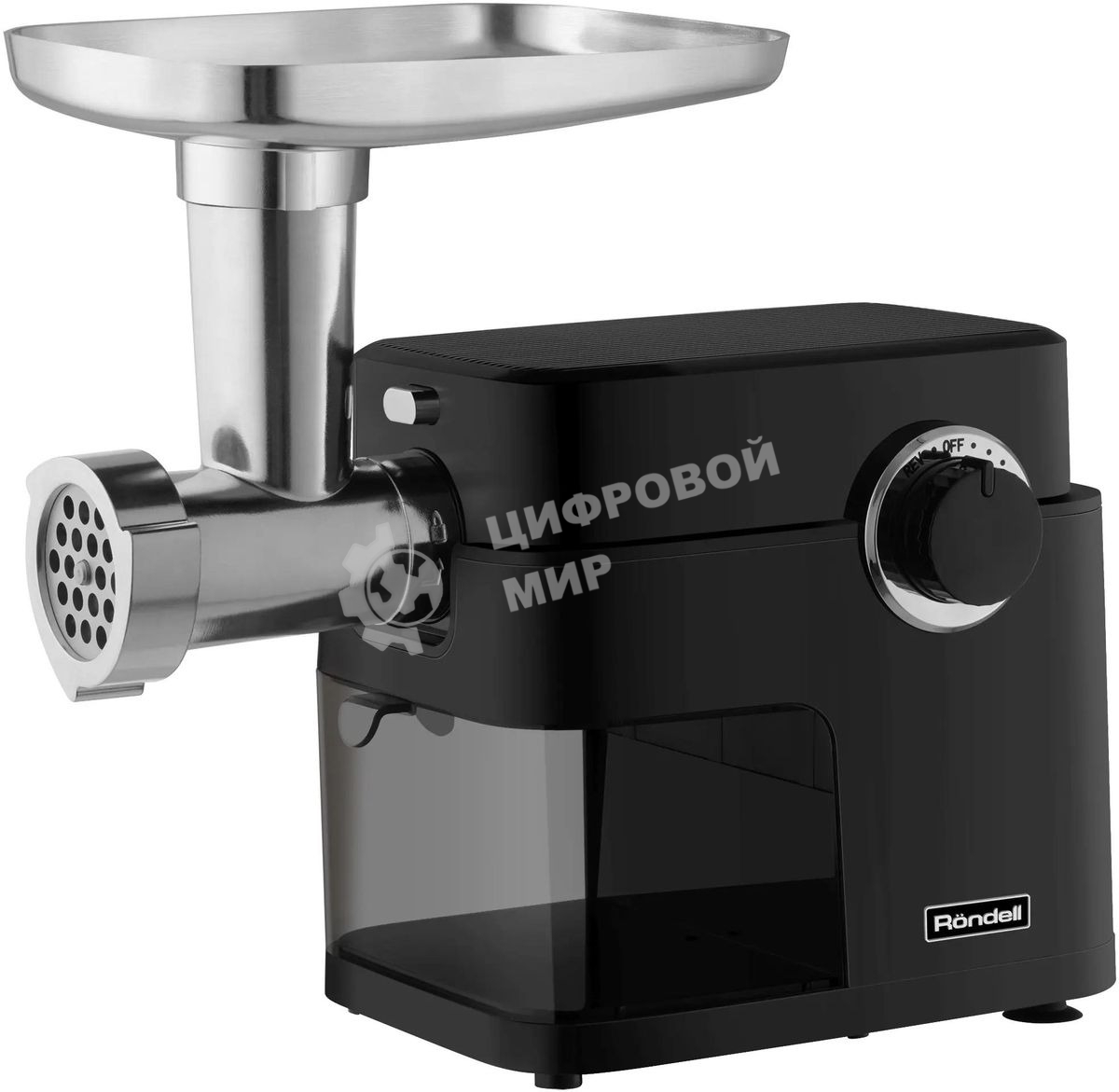Мясорубка электрическая Rondell RDE-1453 черный, 2000 Вт, 1.8 кг/мин, реверс, защита от перегрузки, металлический лоток, насадки - 5