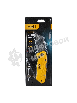 Строительный складной нож с Т-образным лезвием Deli DL006Z в комплекте 6 лезвий, сталь SK2, рукоятка из цинкового сплава